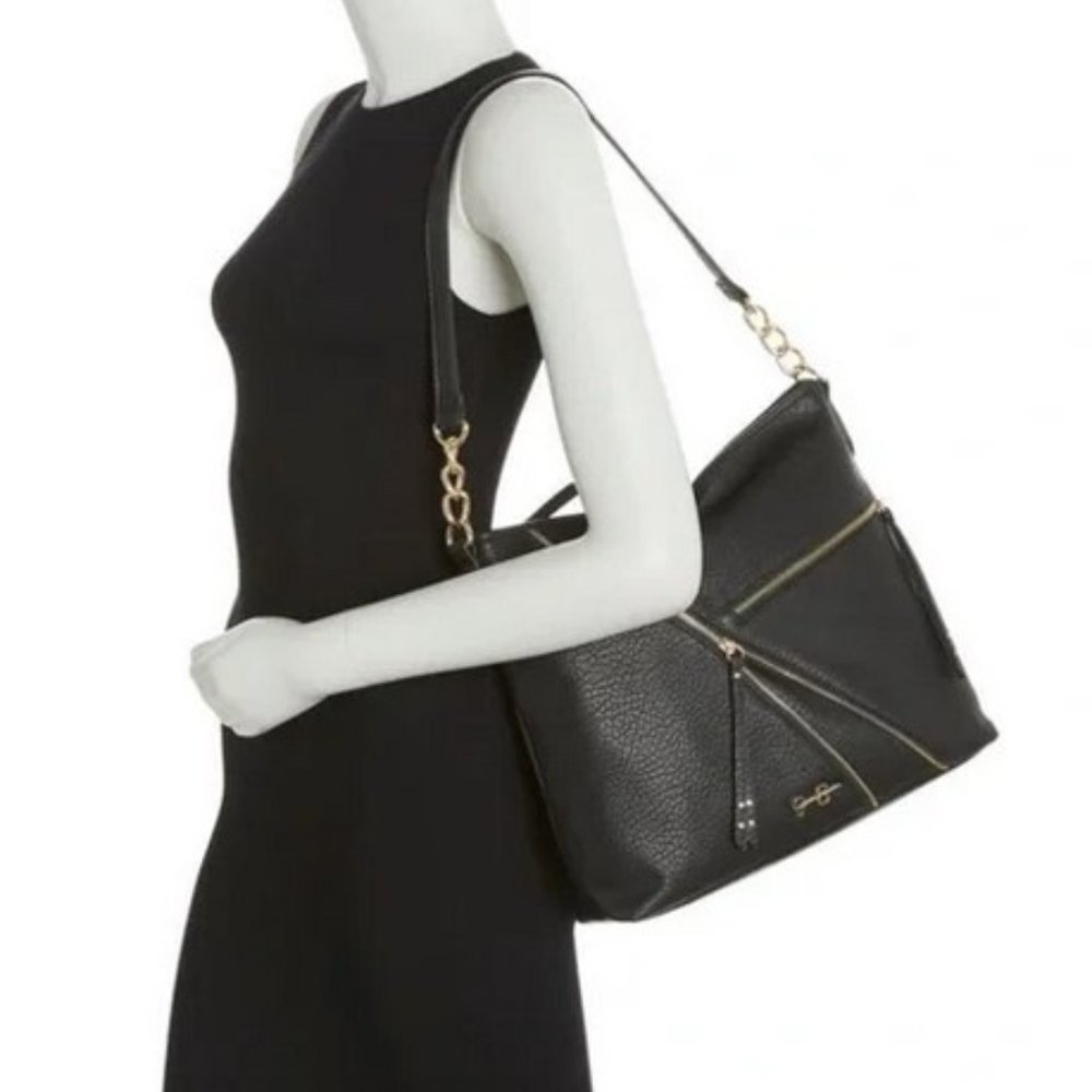 Jessica Simpson Zoe Zip Hobo Bag Purse Black Meteorite NWT